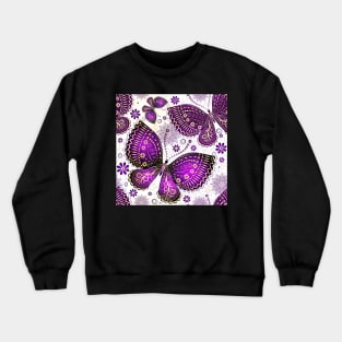 Ornate Purple Butterfly Pattern with Flowers and Swirls Crewneck Sweatshirt